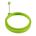 Green round silicone fried egg mold with folding metal handle on a white background - Round / Green