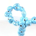 Ceramic heart-shaped blue evil eye beads for DIY jewelry making and necklaces - 13x14mm / Lake Blue