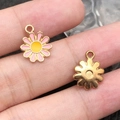 Pink and yellow enamel daisy flower charms with gold back for DIY jewelry making - 1Pc Pink Round Small Daisy 11.4x14.6mm