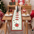 Christmas table runner with red poinsettia and holly leaves on festive dining setting - 181x35.5cm / Red Edge Poinsettia
