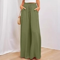 Pantaloni a gamba larga da donna verde oliva con vita alta elastica e coulisse - Taglia S / Pantaloni e gonne / Verde militare