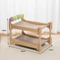 Double-layer wooden cat bed with beige breathable mesh and colorful toy balls - Large (4 Balls)