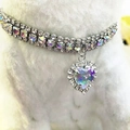 Luxurious double-row rhinestone pet collar featuring a vibrant heart-shaped crystal pendant - Rainbow / S