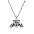 Retro stainless steel tiger head pendant necklace for men with wheat chain and vintage finish - Tiger With Stainless Steel Chain