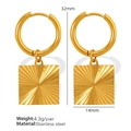 Square gold pendant earrings in 18K gold plated stainless steel, size 32mm by 14mm - EH435 Gold Square Earrings