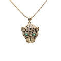 Halskette mit vergoldetem Leopardenkopf-Anhänger mit Zirkonia und grünen Steinaugen - Schwarz Weiß Zirkonia Gold Leopardenkopf (ML-CN001328CX)