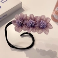 Elegante accessorio per chignon con fiori viola in rete traslucida e dettagli in perle - Creatore di Chignon a Fiore Viola