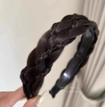 Deep brown fishtail braided headband made of synthetic fiber with hand-woven texture - Five-Strand Braid / Five-Strand Black Brown