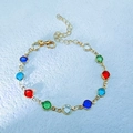 Chic golden chain bracelet with multi-colored gemstones and adjustable lobster clasp - KC Gold Round Multicolor