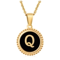 18K gold plated stainless steel necklace with round letter Q shell pendant charm - Gold Q (With Chain)