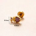 Clou d'oreille cœur opale en or 18K avec zircon violet et fermoir à vis plat - Or 2#-Cœur Opale / Or