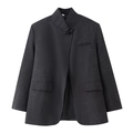Detailaufnahme des grauen Blazers mit Stehkragen und strukturierter Stoffoberfläche - S / Dunkelgrau