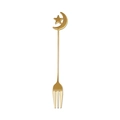 Golden stainless steel dessert fork featuring a creative star and moon top design - Gold Moon Star Fork