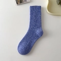 Ribbed knit wool blend crew socks in soft lavender blue with thick winter texture - One Size / Marl Blue