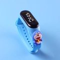 Waterproof LED digital sports watch for kids with blue silicone strap and cartoon charm - Lake Blue Robot Cat