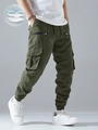 Pantaloni cargo uomo verde militare in tessuto sottile traspirante con tasche multifunzione - S / Verde Militare