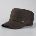 Gorra militar de invierno en lana marrón oscuro para hombre con orejeras térmicas - Ajustable / café