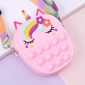 Pink unicorn silicone pop fidget crossbody bag for kids with rainbow horn and strap - Pink (Fringe)