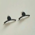 Boucles d'oreilles géométriques en argent avec pierres noires et détails zircon - Argent Zircone Noir (PDE1590)