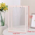 Transparent gift bag with pink floral trim and handles, size 25x15x35cm for bouquets - 25*15*35cm / Pink