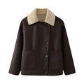 Chaqueta vintage marrón para mujer con cuello de borreguillo y grandes bolsillos - XS / café