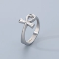 Anello vintage in acciaio inossidabile argento con simbolo della croce Ankh - US 7 / Color Acciaio (KR110679-KJX)