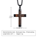 Black IP plated stainless steel cross necklace with wooden inlay and 24-inch chain - Adjustable Open / Wood and Metal Cross Necklace Black