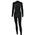 Slim fit zwarte bodysuit met lange mouwen, ritssluiting aan de voorkant en glanzende afwerking - S / Zwart