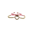 Bracciale intrecciato rosso regolabile con perle dorate e cuore in zircone colorato - Cuore In Zircone Colorato Perline Dorate Corda Rossa