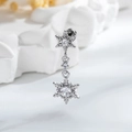 Silver snowflake belly button ring with sparkling cubic zirconia and chain drop design - White Snowflake (Single Piece)