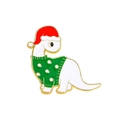 Cartoon weißer Dinosaurier-Emaille-Pin mit Weihnachtsmannmütze und grünem Pullover - Weihnachtsdinosaurier im Grünen Pullover (A16-6-624)
