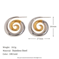 Boucles d'oreilles créoles spirales bicolores en acier inoxydable doré 18 carats - Boucles d'Oreilles Clous Créatives en Spirale de Fumée - Bicolore