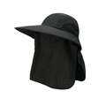 Detail of black outdoor sun hat with breathable mesh and laser-cut protective face mask - M (56-58cm) / Black