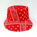 Chapeau bob rouge vintage avec motif paisley et design pliable de protection solaire - M (56-58cm) / Rouge
