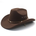 Classic dark brown western cowboy hat with star studs and leather band on white background - M (56-58cm) / Brown