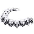 Polished silver skull link bracelet in titanium steel for men with ornate lobster clasp - Steel