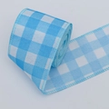 Blue and white gingham checkered ribbon roll with wired edge for gift wrapping decor - 5.5cm / Blue