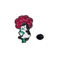 Spilla in smalto gatto bianco e nero con bouquet di rose rosse e chiusura in gomma - Gatto Bianco e Nero con Rosa
