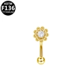 Golden G23 titanium curved piercing barbell with white zircon daisy floral top - Sunflower Style (G23EYI090-G)