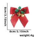 Red linen Christmas bow with green plaid and gold bell, sized 8cm for tree hanging decoration - Red + Plaid Green Leaf
