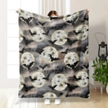 Halloween flanellen deken met zwarte vleermuizen en grijze maan op witte stof - Off-white Zwarte Vleermuis Grijze Maan Print Stijl (71033-21) / 70*100CM