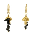 18k gold mushroom earrings with black natural stone charms for women in minimalist style - Gold