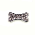 Bone-shaped alloy charm with sparkling rhinestones in silver finish for pet collars - 10mm / Bone