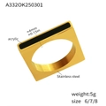 Detail view of a 4mm gold-plated stainless steel square ring with black acrylic inlay - A332-Gold (Black Acrylic)