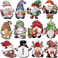 Set of 12 festive wooden Christmas gnome ornaments featuring Santa and elk designs - Christmas Gnomes with Lights (24PCS)