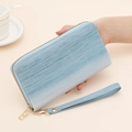 Women's gradient light blue wallet with wrist strap and golden zipper closure - Single Zipper / Blue