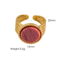 Minimalistischer offener 14K Goldring mit rosa Naturstein und strukturierter Ringschiene - Rhodonit