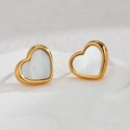 Pendientes de corazón vintage francés bañados en oro con incrustación de nácar blanco - Pendientes de Corazón de Nácar / Dorado