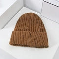 Gorro de punto grueso marrón oscuro con diseño clásico de dobladillo para el invierno - Talla única / Chocolate
