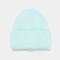 Thick ribbed knit angora rabbit hair beanie in pastel mint blue with wide cuff - Teal